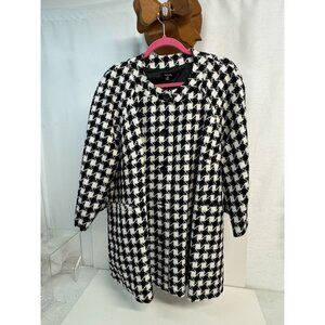 Womans 2x Houndstooth Print Coat Blk/White Vintage Swing Style-Rafella